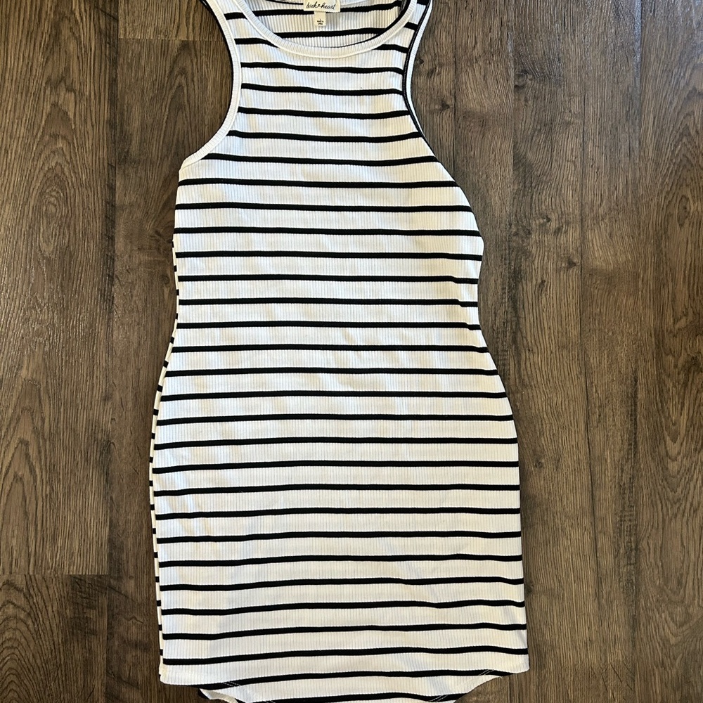 Derek Heart striped black & white sleeveless halter dress ribbed size L mini
